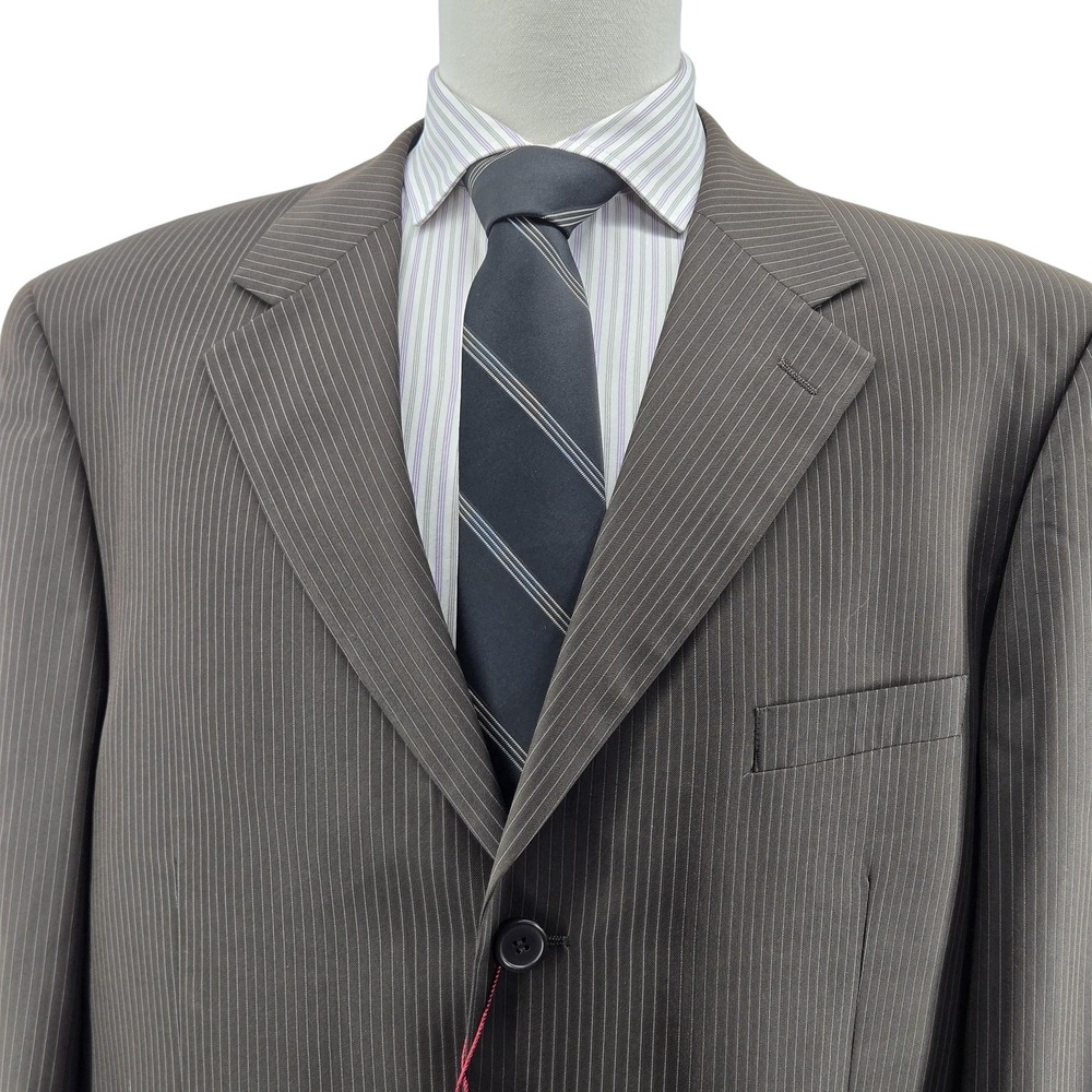 Carlo Lusso Suit Jacket Mens 48L Brown Striped Polyester Rayon 3 Button